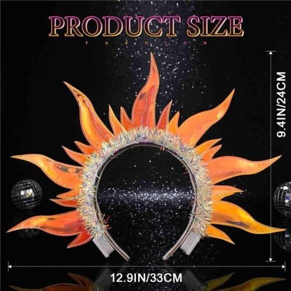 Sunburst Flame Headband – Festival, Rave,  Large Fiery Sun Crown Party Costumes